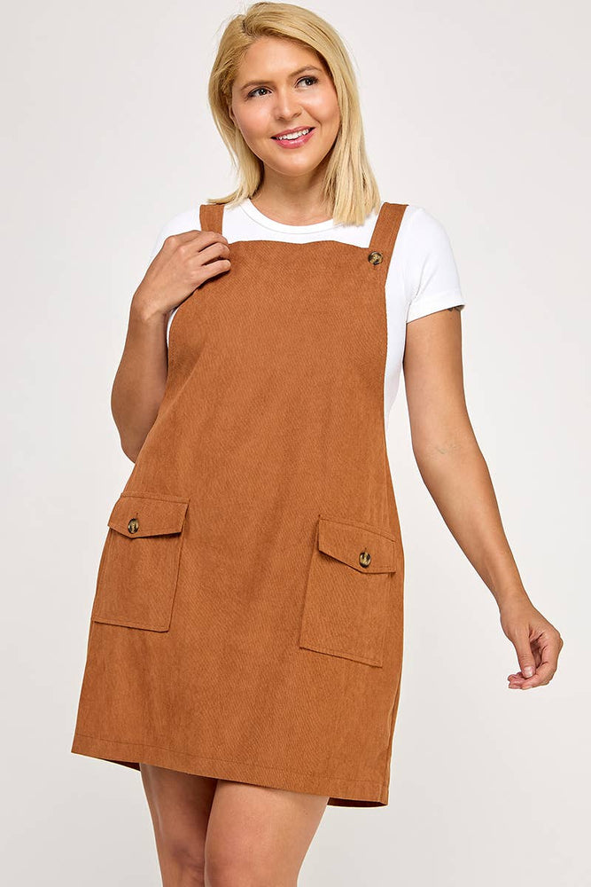 Plus Size Corduroy Pinafore Overall Dress