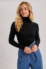 Mock Neck Ribbed Top Taupe and Black