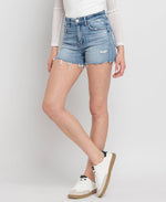 High Rise A-Line Denim Shorts