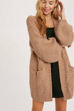 Chunky Cable Knit Cardigan Tan