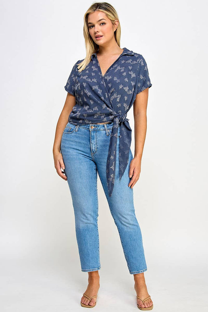 Plus Size Collar Wrap Side Tie Top
