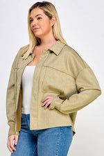 Plus Size Faux Suede Shacket Olive