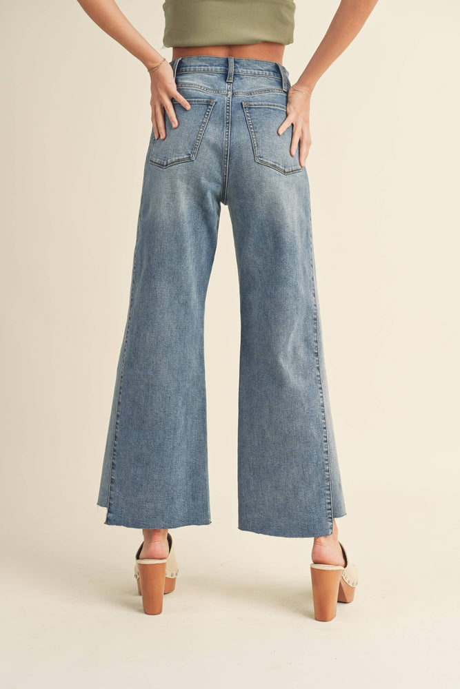 Color Block Raw Hem Denim Pants