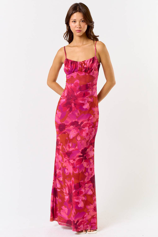 Floral Midi Dress Red and Pink
