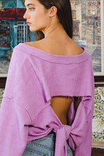 Back Tie Pullover Crop Top Lavender