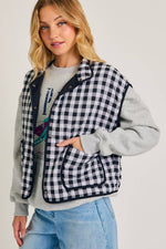 Drop Shoulder High Collared Quilt Vest Black and White