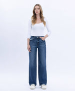 90s Super High Rise Dark Wash Wide Leg Jeans
