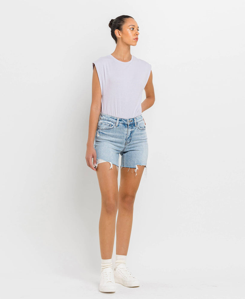 High Rise Midi Shorts Light Wash