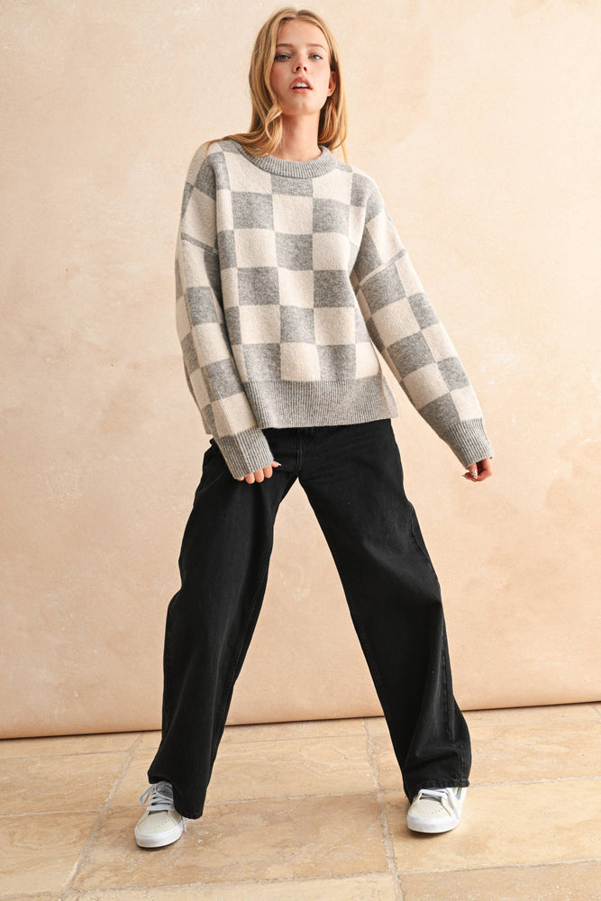 Checkered Pattern Knit Sweater