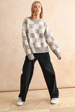 Checkered Pattern Knit Sweater