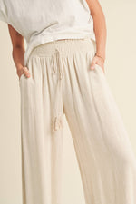 Linen Smocked Waist Wide Leg Pant