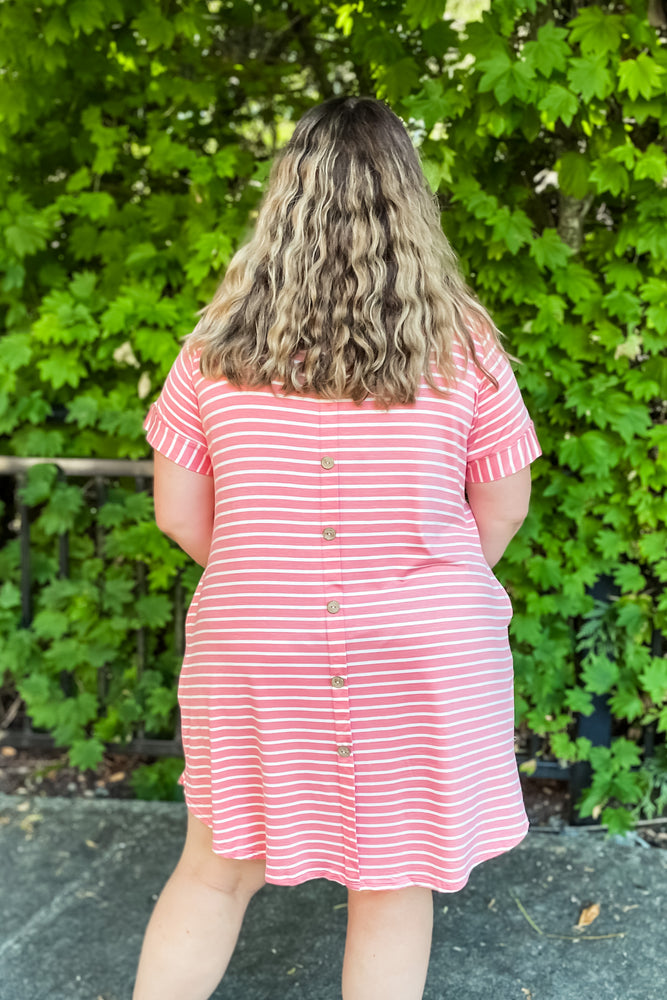 Plus Ella Peach Striped Dress - Lilac&Lemon