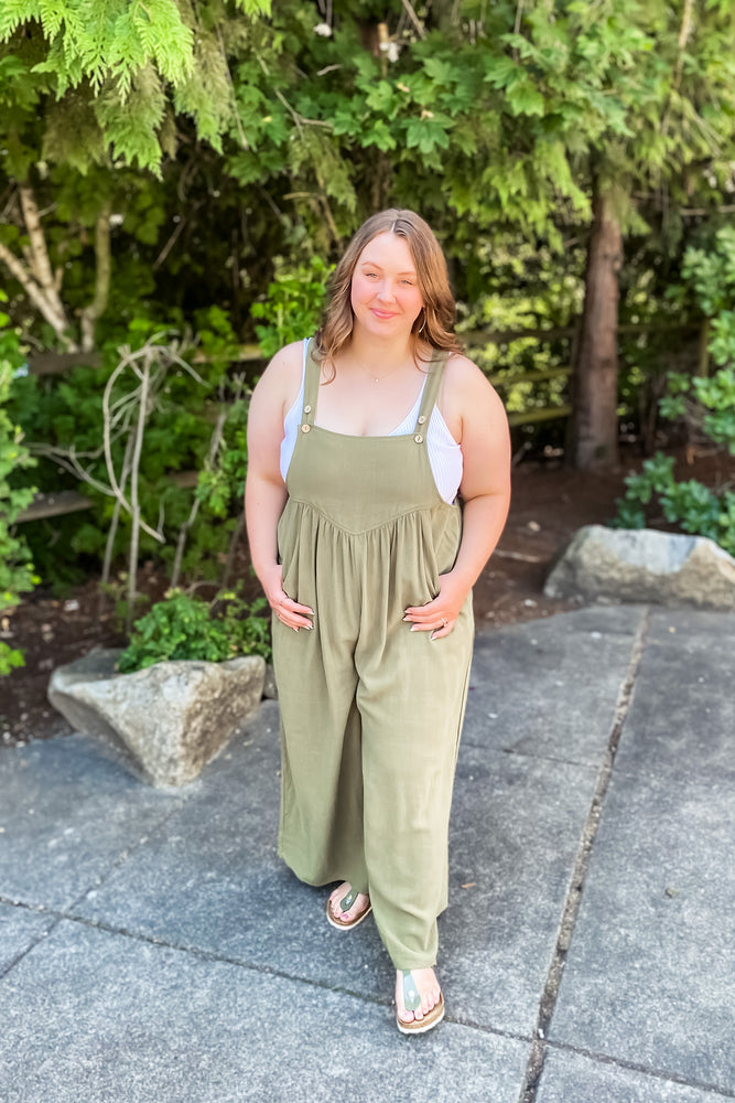 Plus Camila Olive Overalls - Lilac&Lemon