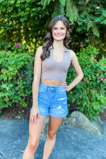Grace Taupe Collared Crop Tank - Lilac&Lemon