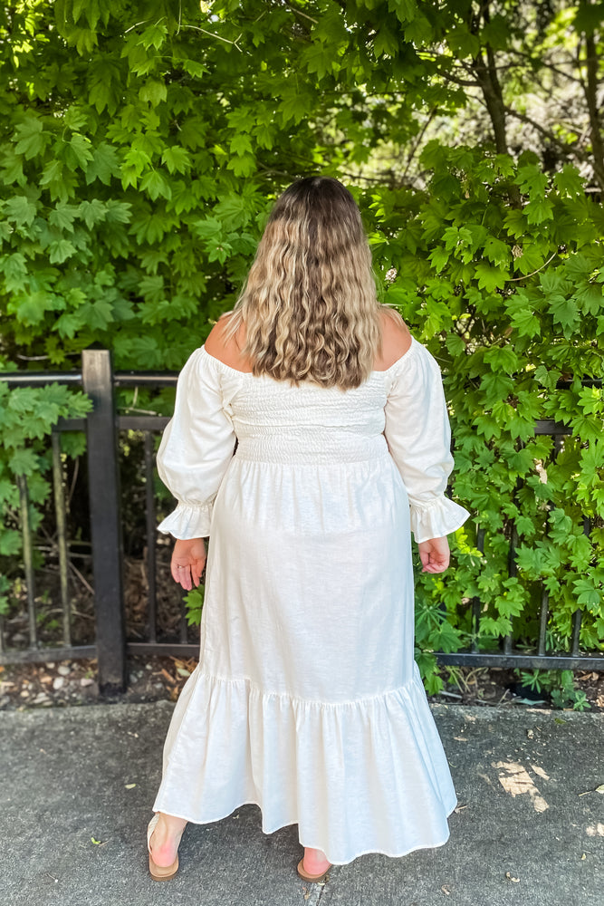 Rosie Smocked Midi Linen Dress - Lilac&Lemon