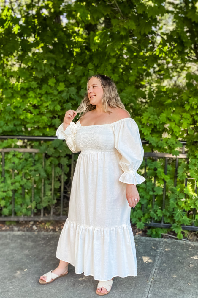 Rosie Smocked Midi Linen Dress - Lilac&Lemon