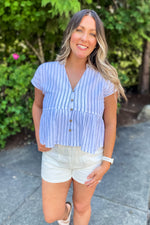 Linda White and Navy Striped Blouse - Lilac&Lemon