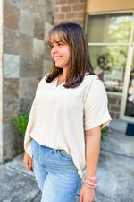 Mia Oversized V-Neck Top Pearl - Lilac&Lemon