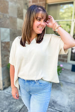 Mia Oversized V-Neck Top Pearl - Lilac&Lemon