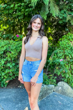 Grace Taupe Collared Crop Tank - Lilac&Lemon