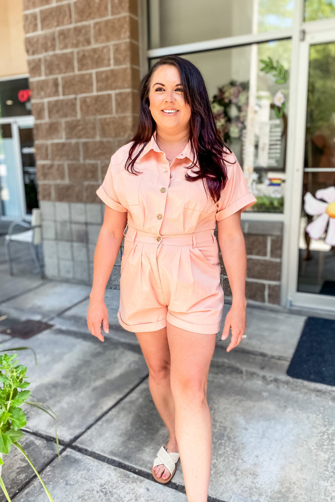 Adeline Button Down Romper Dusty Rose - Lilac&Lemon