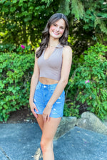 Grace Taupe Collared Crop Tank - Lilac&Lemon