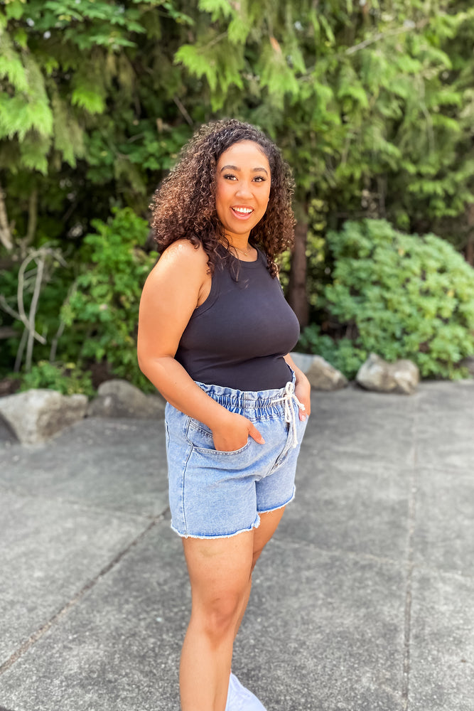 Jayla Drawstring Denim Shorts - Lilac&Lemon