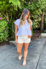Linda White and Navy Striped Blouse - Lilac&Lemon
