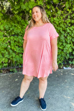 Plus Ella Peach Striped Dress - Lilac&Lemon