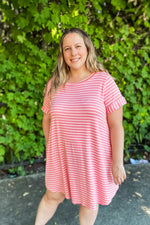 Plus Ella Peach Striped Dress - Lilac&Lemon