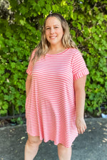 Plus Ella Peach Striped Dress - Lilac&Lemon