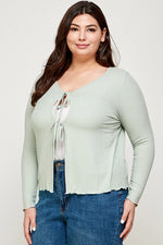 Plus Pointelle Ribbed Front Tie Cardigan