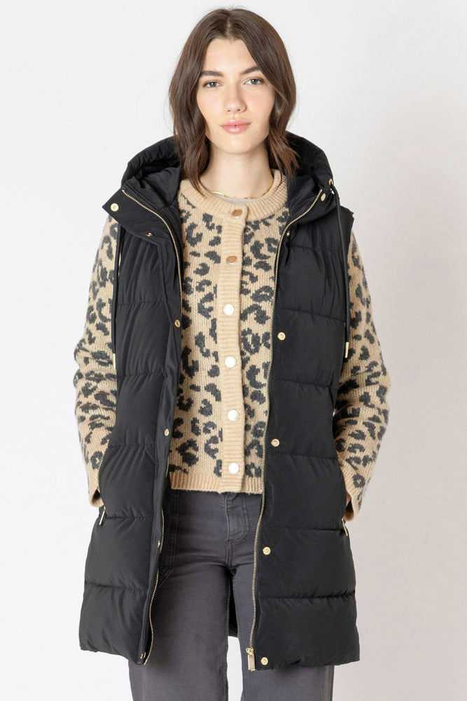 Long Hooded Puffer Vest Matte Black