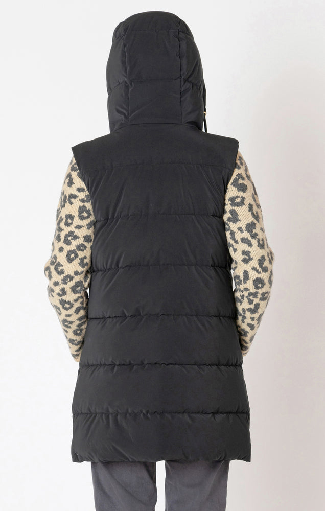 Long Hooded Puffer Vest Matte Black