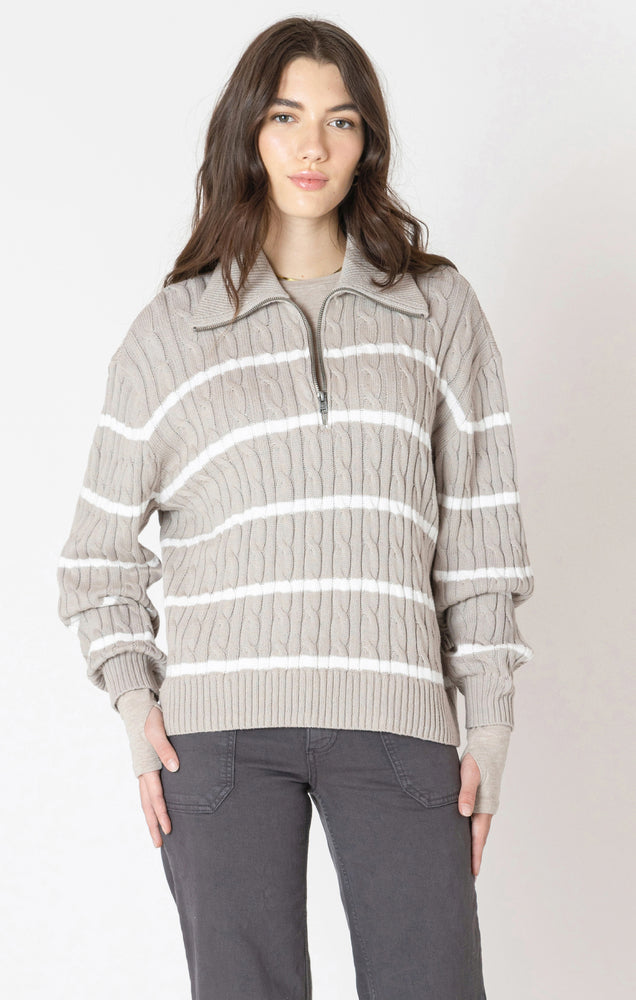 Half Zip Cable Knit Sweater Taupe