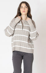 Half Zip Cable Knit Sweater Taupe