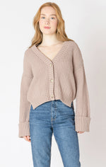 Cuffed Sleeve Textured Cardigan Warm Taupe