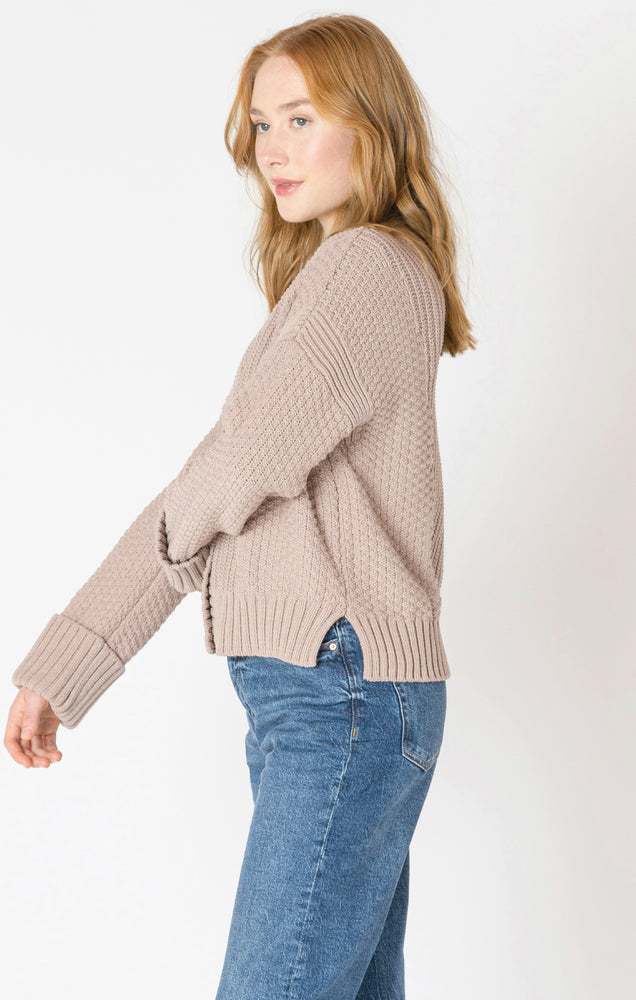 Cuffed Sleeve Textured Cardigan Warm Taupe