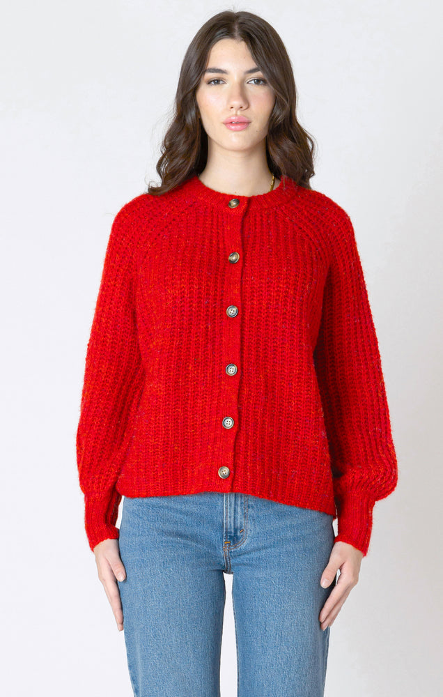 Button Front Knit Cardigan Candy Red