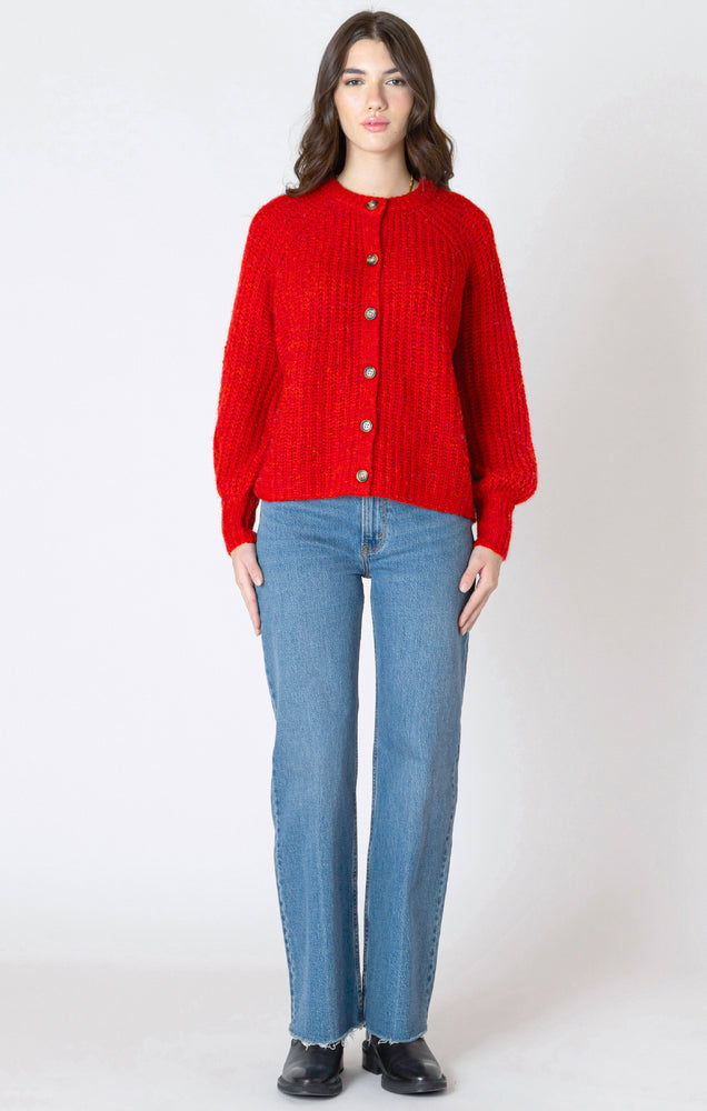 Button Front Knit Cardigan Candy Red