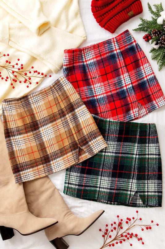 Taupe Plaid Mini Skirt - Lilac&Lemon
