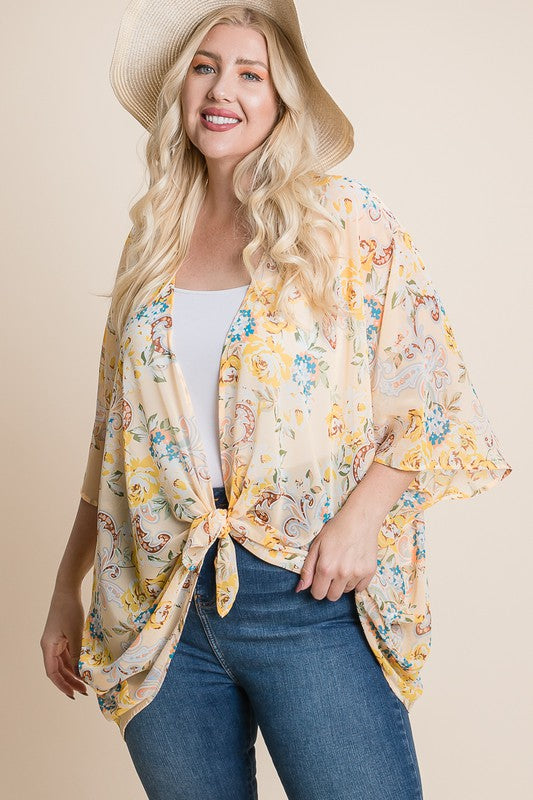 Plus Miranda Floral Kimono Yellow - Lilac&Lemon