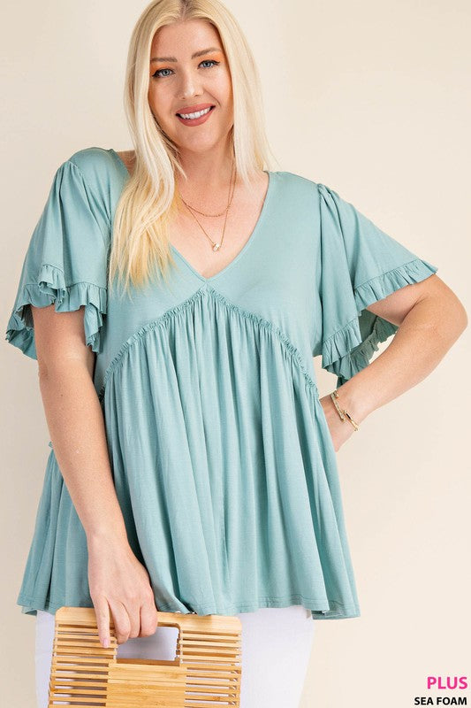 Plus Harmony Bell Sleeve Top Seafoam