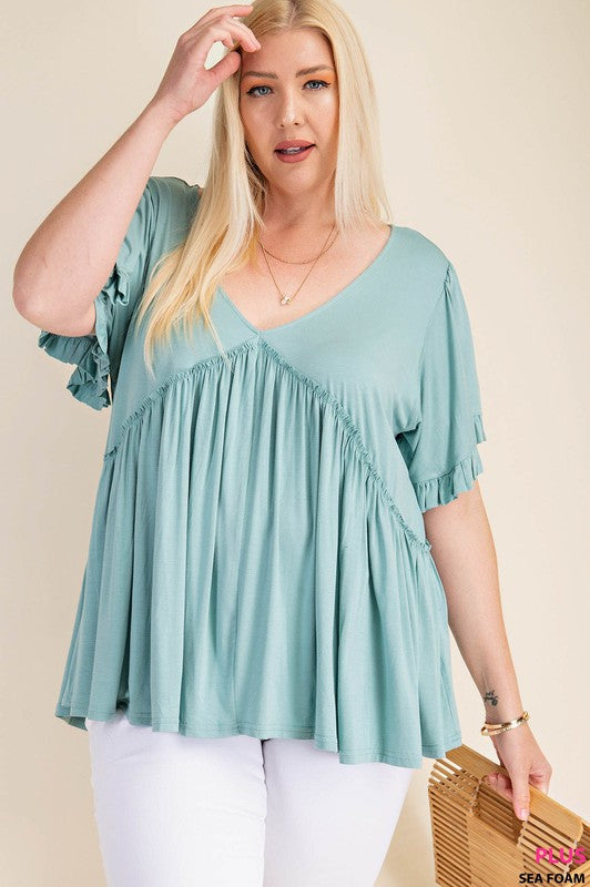 Plus Harmony Bell Sleeve Top Seafoam - Lilac&Lemon