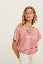 Ginger Waffle Knit Striped Tee - Lilac&Lemon