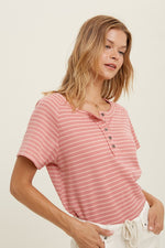Ginger Waffle Knit Striped Tee - Lilac&Lemon