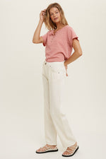 Ginger Waffle Knit Striped Tee - Lilac&Lemon