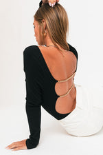 Mariah Black Open Back Bodysuit