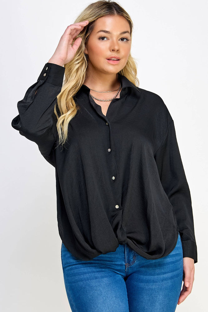 Plus Rebecca Satin Twist Front Shirt