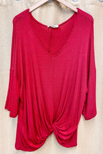Plus Lina 3/4 Sleeve Waffle Knit Top - Lilac&Lemon